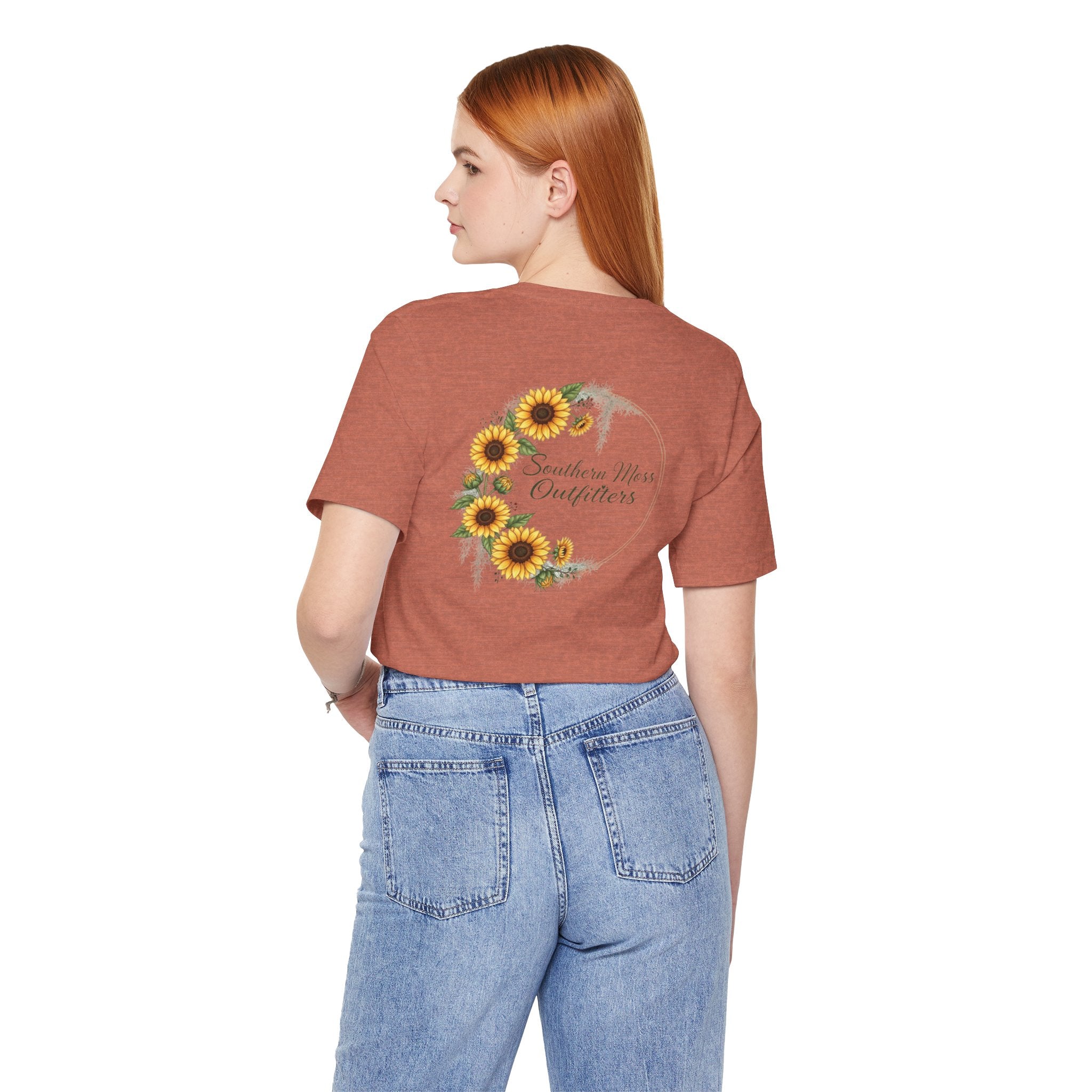 Southern Moss Outfitters Sunflower Graphic Tee Faith, Family & Outdoors Casual Everyday Wear, Gift Idea for Friends,Versatile Style