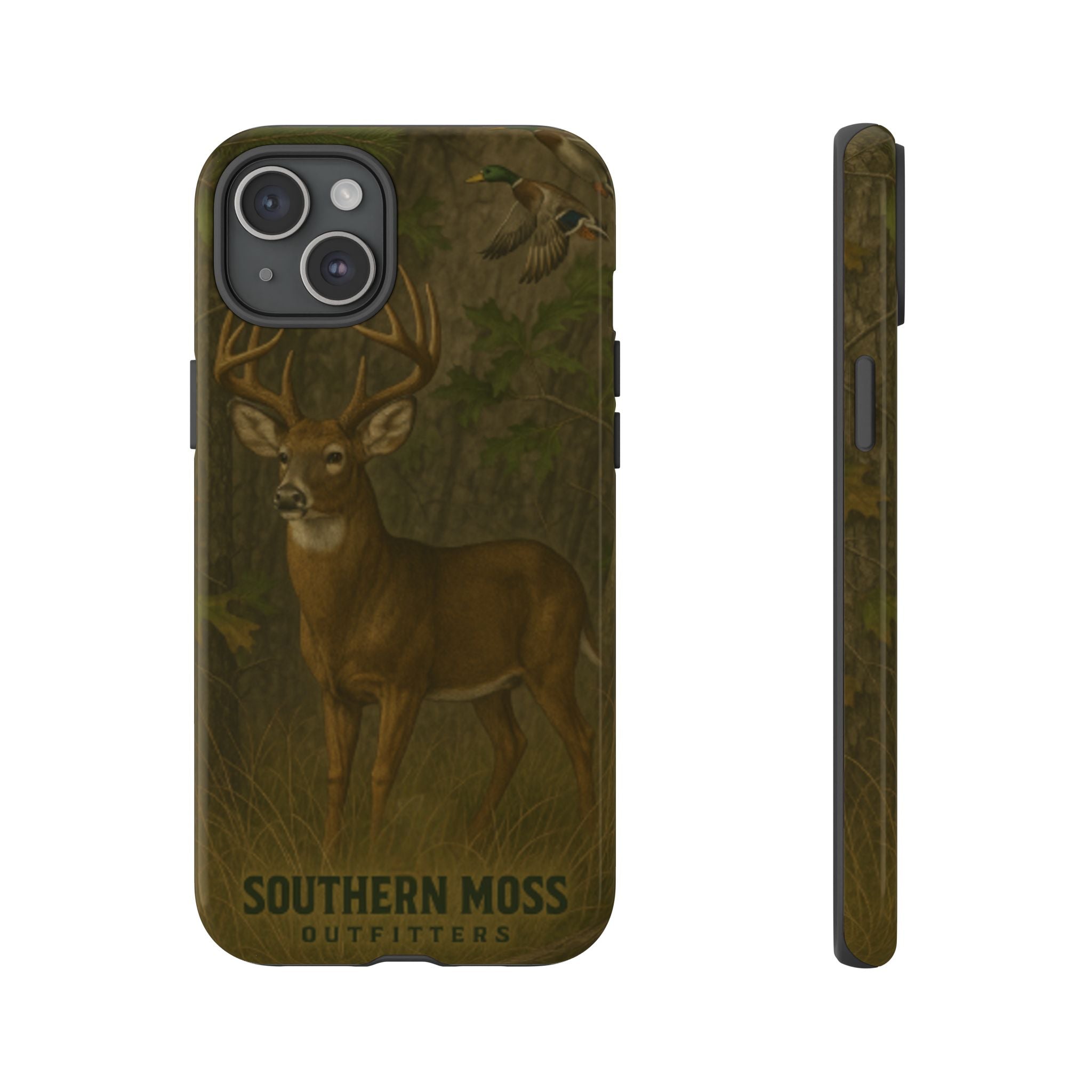 Hunting Phone Case – Deer & Ducks Design | Southern Moss Outfitters | Rugged Camo Outdoor iPhone Case