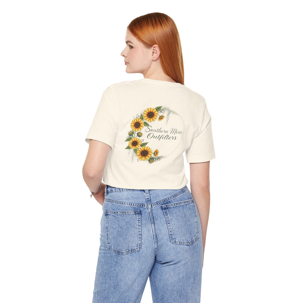 Southern Moss Outfitters Sunflower Graphic Tee Faith, Family & Outdoors Casual Everyday Wear, Gift Idea for Friends,Versatile Style