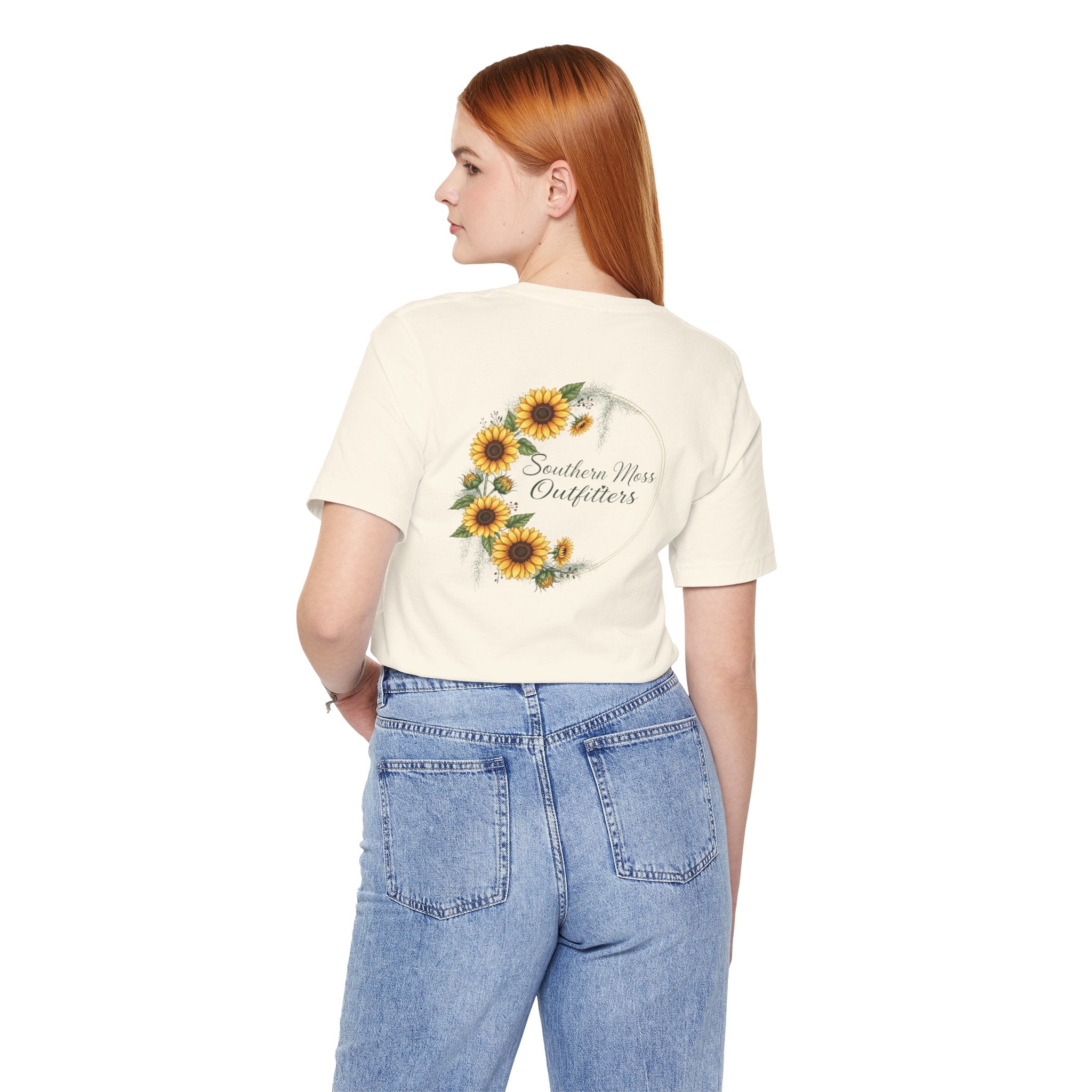 Southern Moss Outfitters Sunflower Graphic Tee Faith, Family & Outdoors Casual Everyday Wear, Gift Idea for Friends,Versatile Style