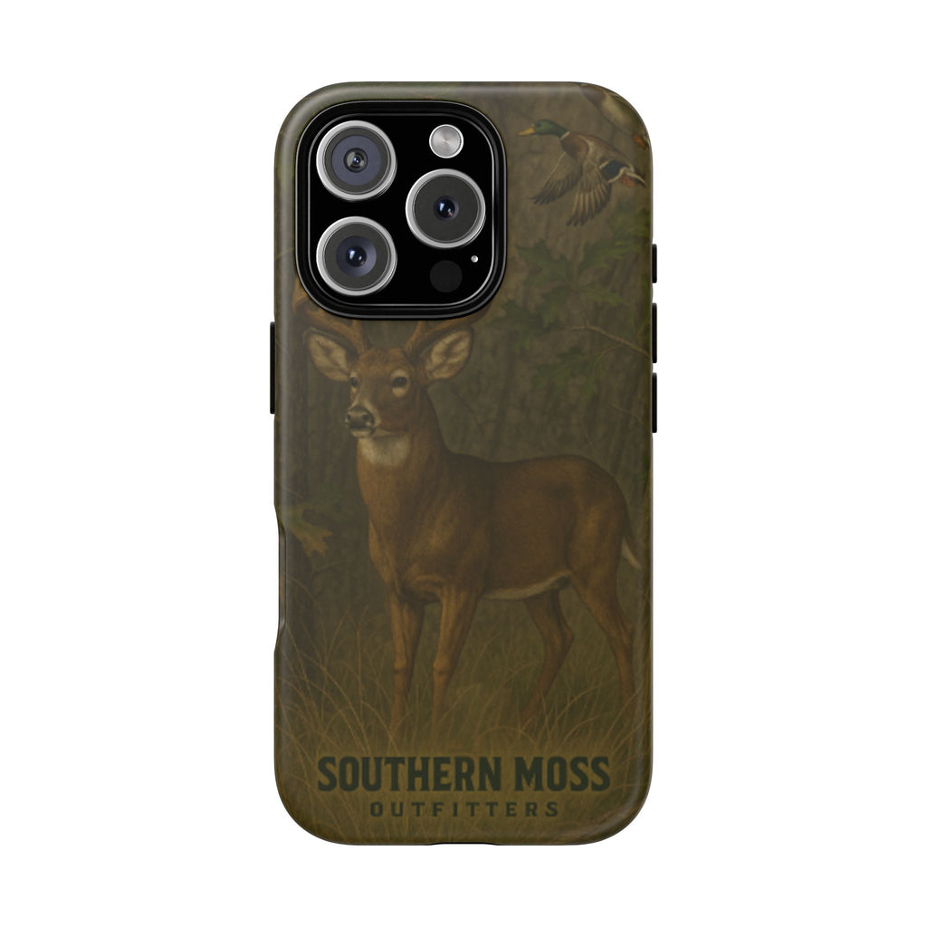 Hunting Phone Case – Deer & Ducks Design | Southern Moss Outfitters | Rugged Camo Outdoor iPhone Case