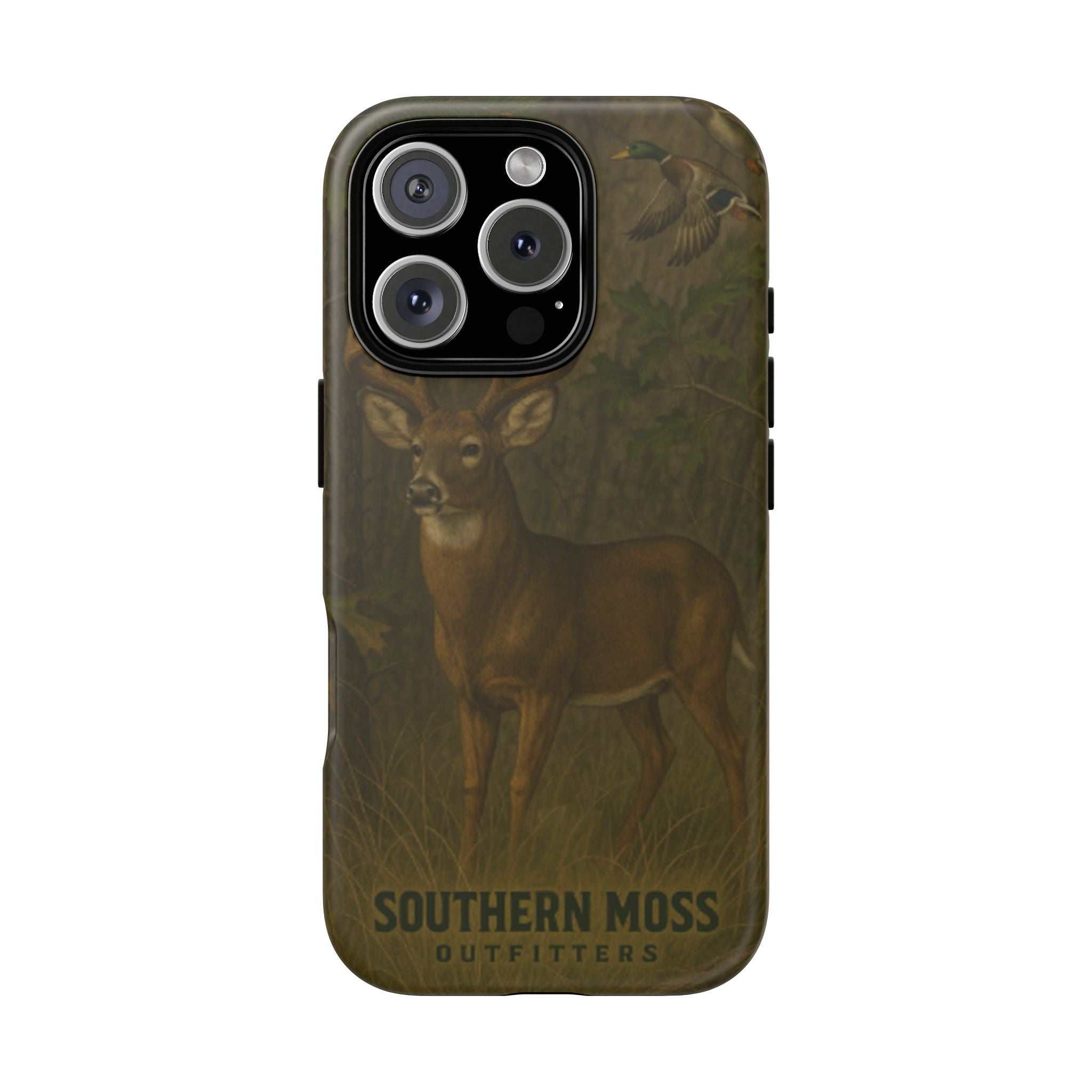 Hunting Phone Case – Deer & Ducks Design | Southern Moss Outfitters | Rugged Camo Outdoor iPhone Case